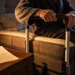 Matériel médical pour se lever du lit : barre d’appui au bord du lit