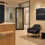 Aménagement espace accueil : comptoir PMR et circulation claire, hall sans embouteillage