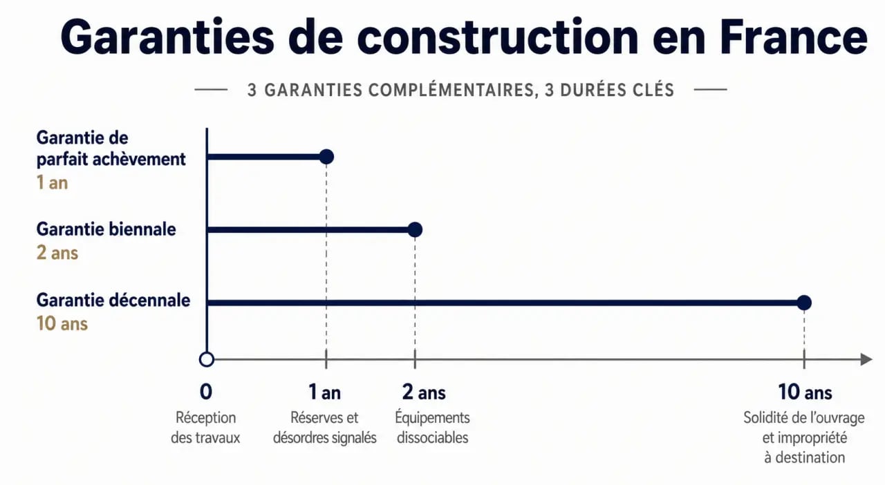 Infographie comparative des garanties de construction et assurance décennale