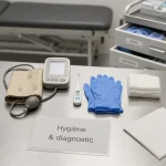 Outil medecin pour diagnostic et hygiène au cabinet, stéthoscope et matériel médical