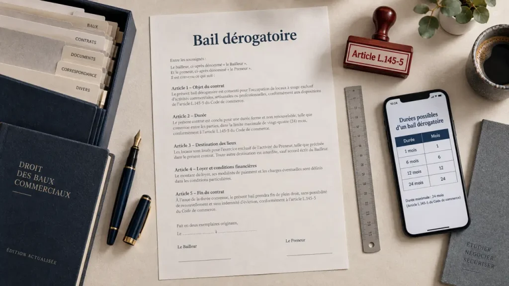 Bail commercial precaire : bail dérogatoire 36 mois, article L.145-5