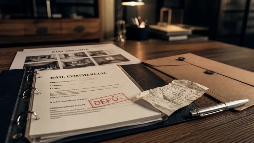 depot de garantie bail commercial : tampon dépôt et document de bail