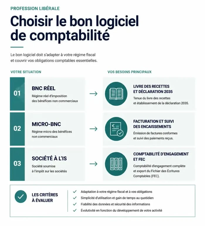 Infographie sur le logiciel de comptabilité pour profession libérale selon le régime fiscal
