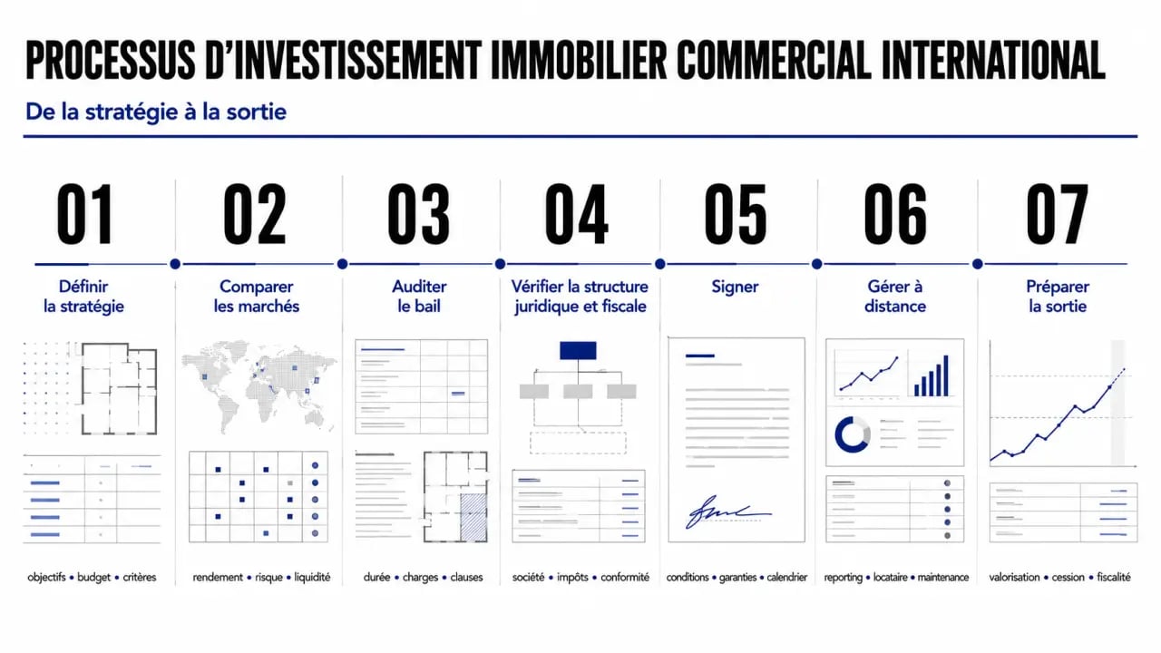 Investir dans l'immobilier commercial à l'international pour les entreprises : frise du processus de décision et de due diligence