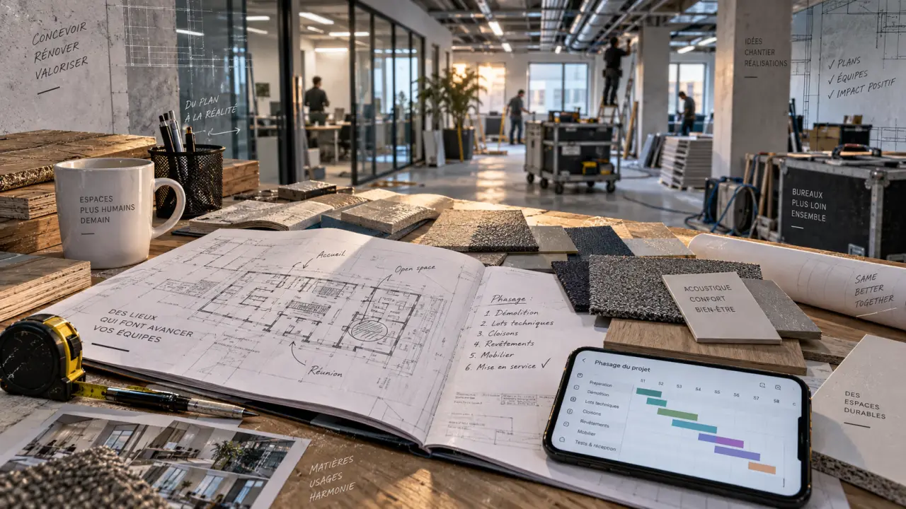 Travaux de rénovation de bureaux et locaux commerciaux : plan de chantier