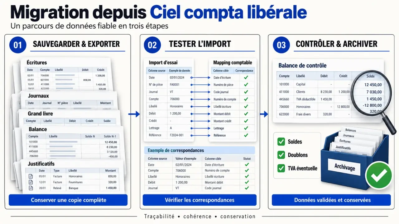 Étapes de migration des données depuis Ciel compta libérale vers un nouveau logiciel